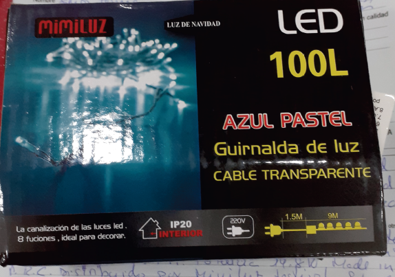 Guirnalda Luminosa 100 LED Azul Pastel, AC220V/240V, 1,5+9M, IP20 INTERIOR