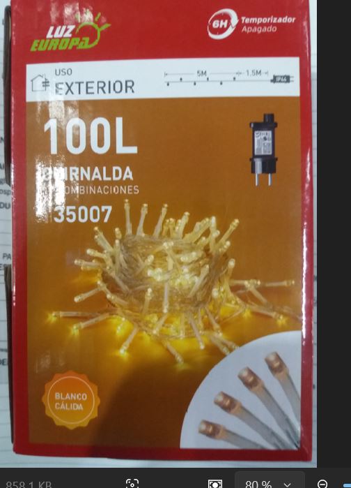 GUIRNALDA LUMINOSA DE 100 LUCES LED DE COLOR BLANCO CLIDO